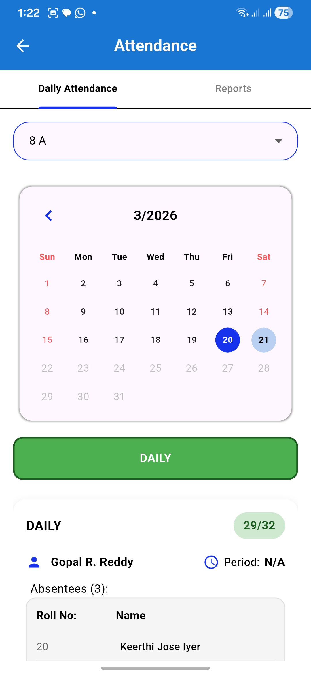EDUORA attendance